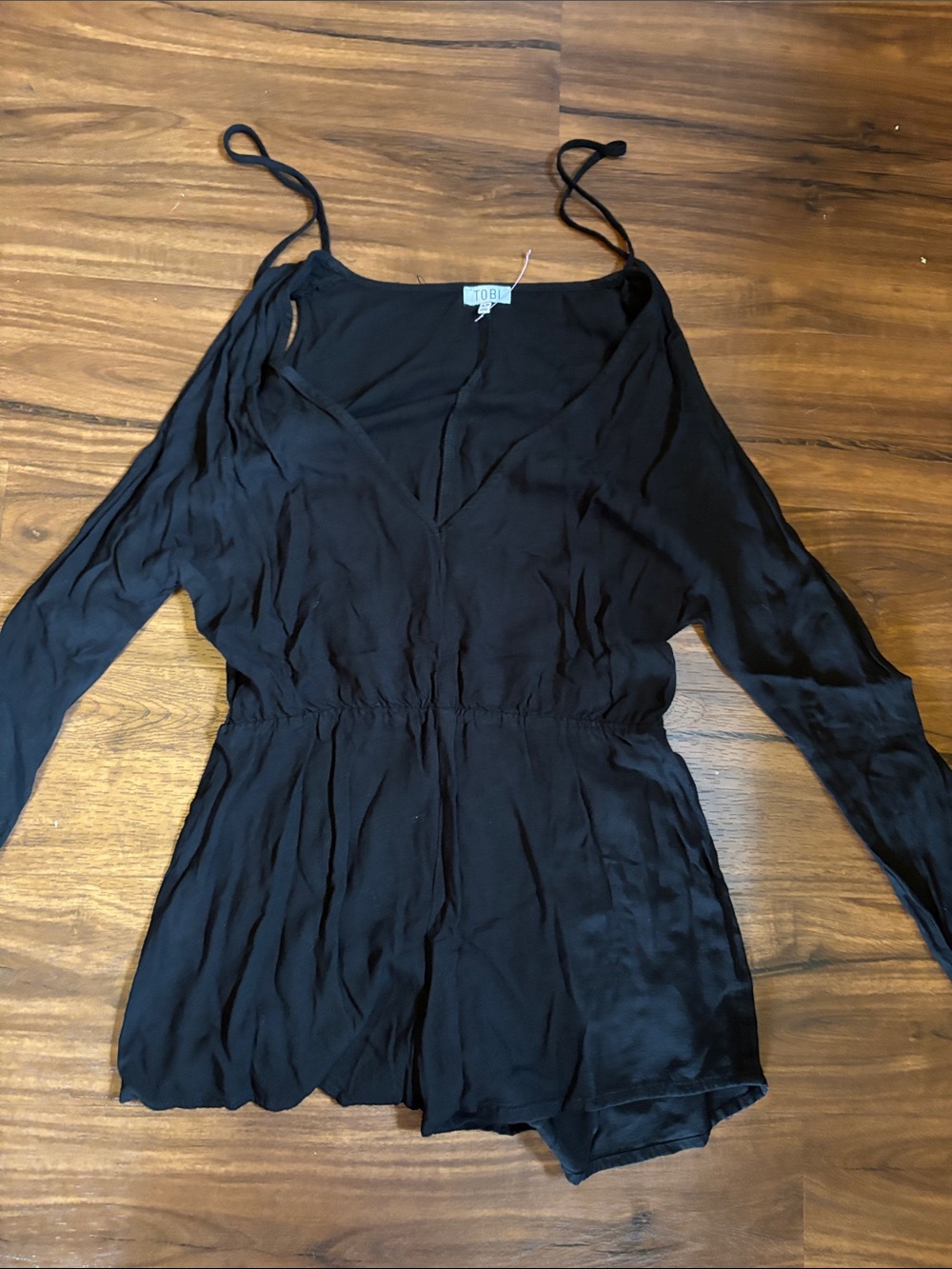 Tobi Black Long-Sleeve Camisole Romper